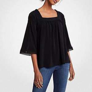 Ann Taylor Eyelet Lace Square Neck Blouse Top